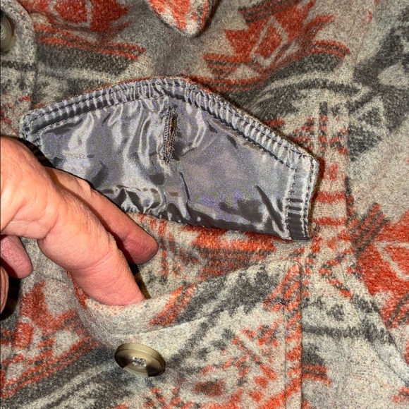 COFFEE SHOP NEW YORK Women's Gray Coat with Orange Aztec Pattern. L - Picture 9 of 14